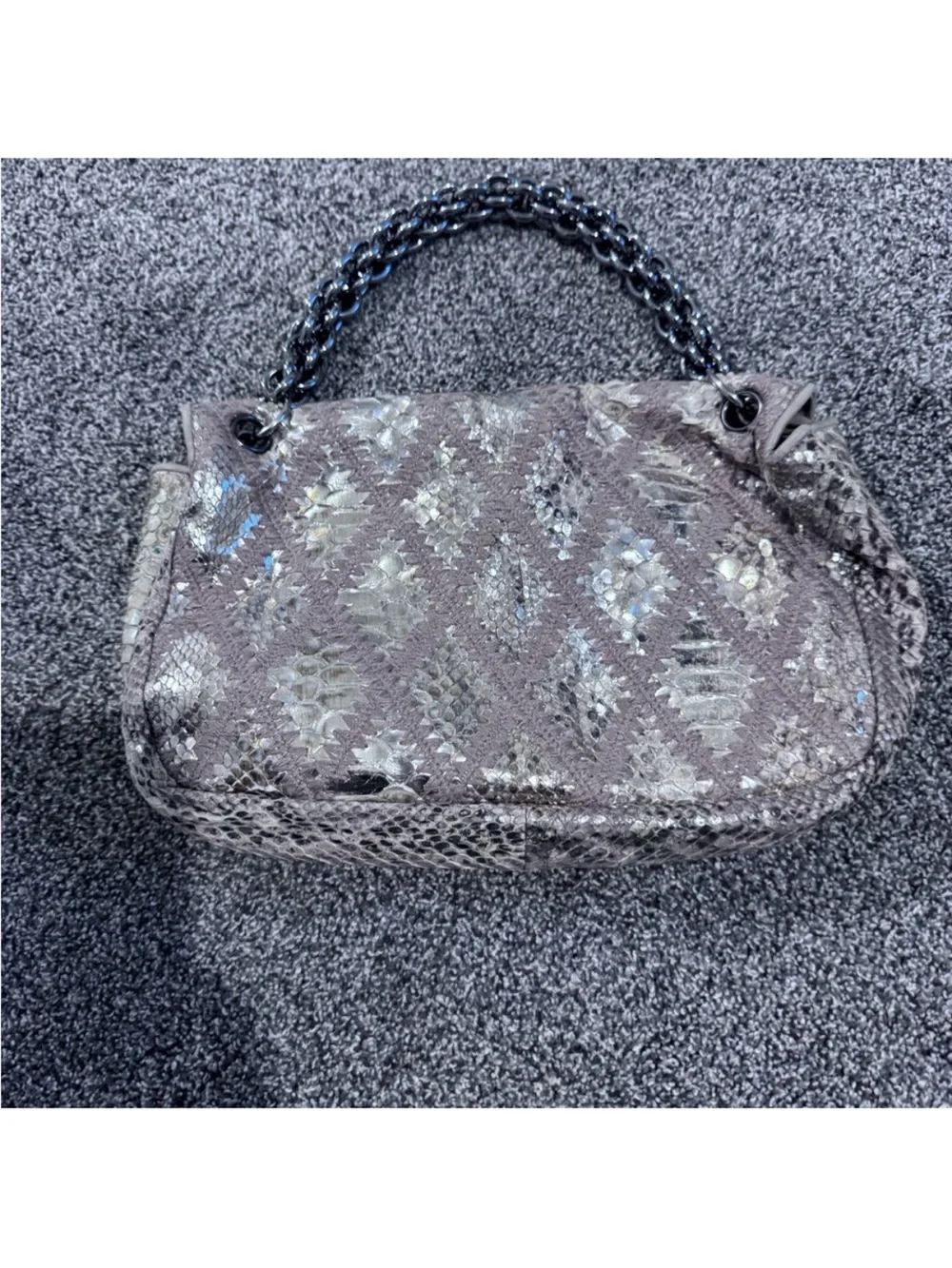 STUNNING CHANEL RARE GOLD/METALLIC PYTHON LEATHER Hobo with Chain Handle